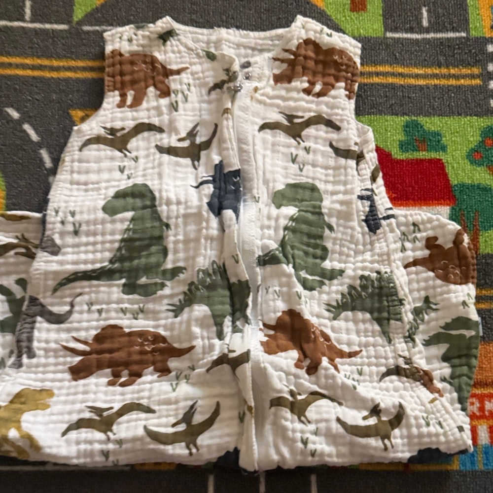 Dinosaur Print Kids Pajamas Sleep Sack - White, Green, Brown